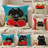 Hand Drawn Cartoon Happy Cat Cushion Cover Pillowcase Antidustmite living Room Sofa Decor Cushion Room