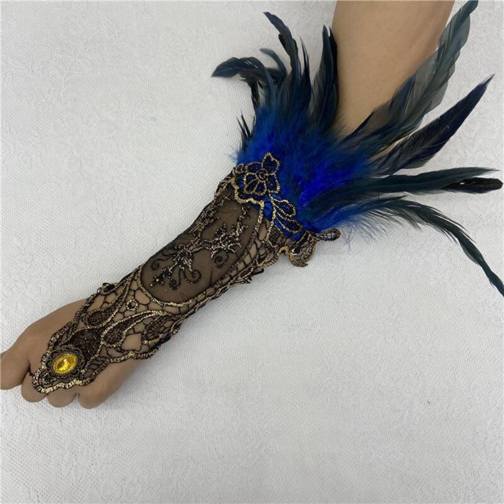 

Witch Halloween Feather Gloves Embroidery Halloween Wristband Halloween Feather Cuffs Festival синій