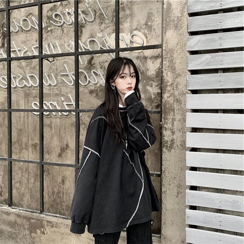 Felpe con cappuccio senza cappello Harajuku BF Style Nero Hip-hop Chic Teens Felpe Autunno Trendy All-match Daily Simple Womens Streetwear Nuovo