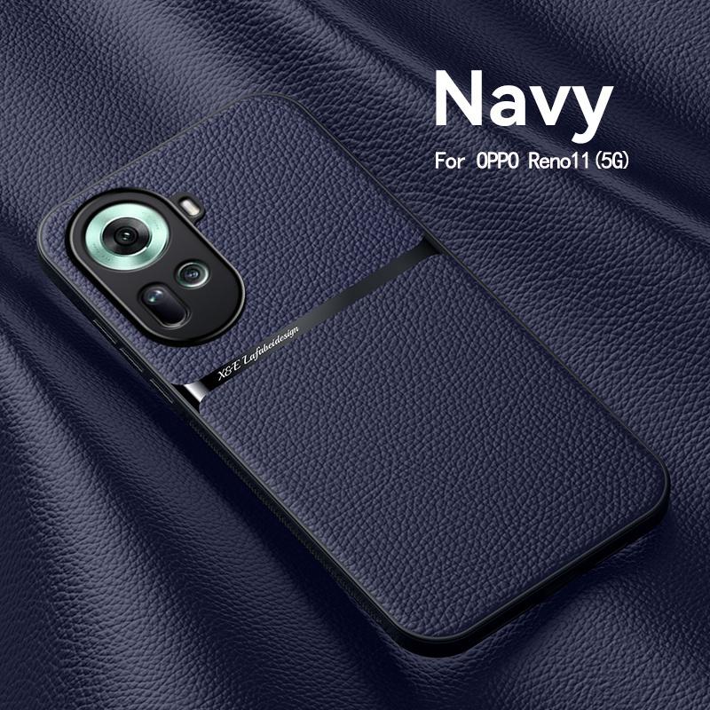 For OPPO Reno 11 5G Case Leather Car Magnetic Holder Back Cover For OPPO Reno11 5G CPH2599 Soft Frame Silicone Shockproof Coque