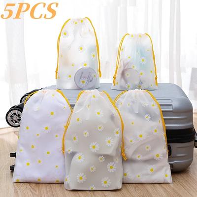5pcs Waterproof Daisy Storage Bag with Drawcord Cuffs  Large Capacity Clothes Shoes Organizer Portable Towel Makeup Toiletry Bags