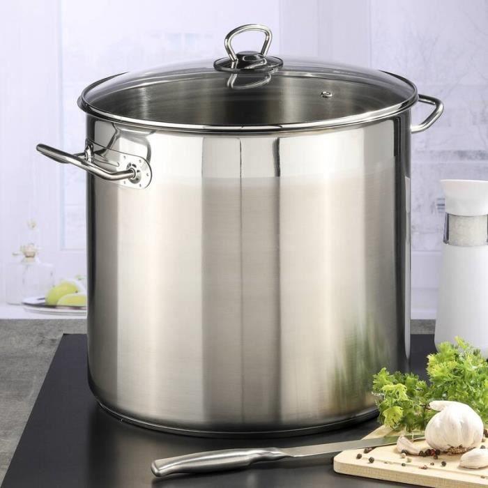 Casserole - 20 l - acier inoxydable - couvercle en verre - induction compatible