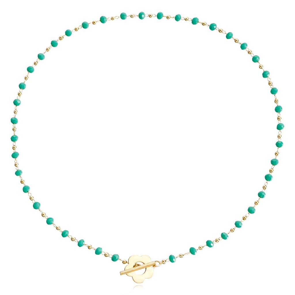 Collier de perles en verre cristal noir avec pendentif fleur et fermoir OT