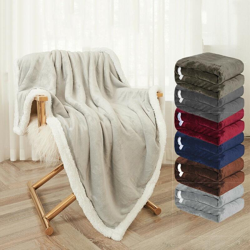 Sherpa Fleece Flannel Blanket Soft Plush Warm Thickened Bed Sofa Queen Twin