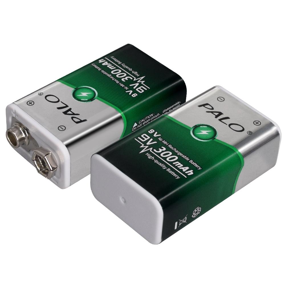 PALO 9V NI-MH Bateria Rechargeable 300mAh with Smart Battery Charger For 6F22 9V NiCd NiMh Lithium Rechargeable Batteries 9v