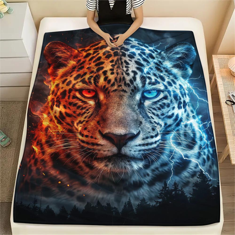 Red Blue Eagle Tiger Leopard Print Flannel Blanket,High quality Comfortable for All Seasons,Home Decor,Warmth and Comfort,Perfect for Christmas Gifts