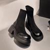 (Leather) 2025 new platform boots boots women's elastic and thin knee short boots thick heel medium boots