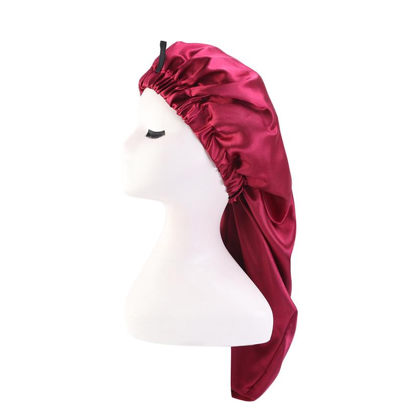 Satin Nightcap, Elastic Buckle Long Tube Hair Care Cap, Dual-Purpose Long Hair Cap, Shower Cap, Headscarf Hat