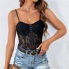 Sexy Damen-Overalls aus schwarzem Mesh mit Perspektive, Spitzenriemen und fester Strumpfhose