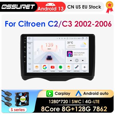 Carplay 4G 2Din Android 13 Autoradio für Citroen C2 2002 - 2006 Citroen C3 Multimedia Video Player Intelligenter Bildschirm GPS DSP WIFI Autoradio