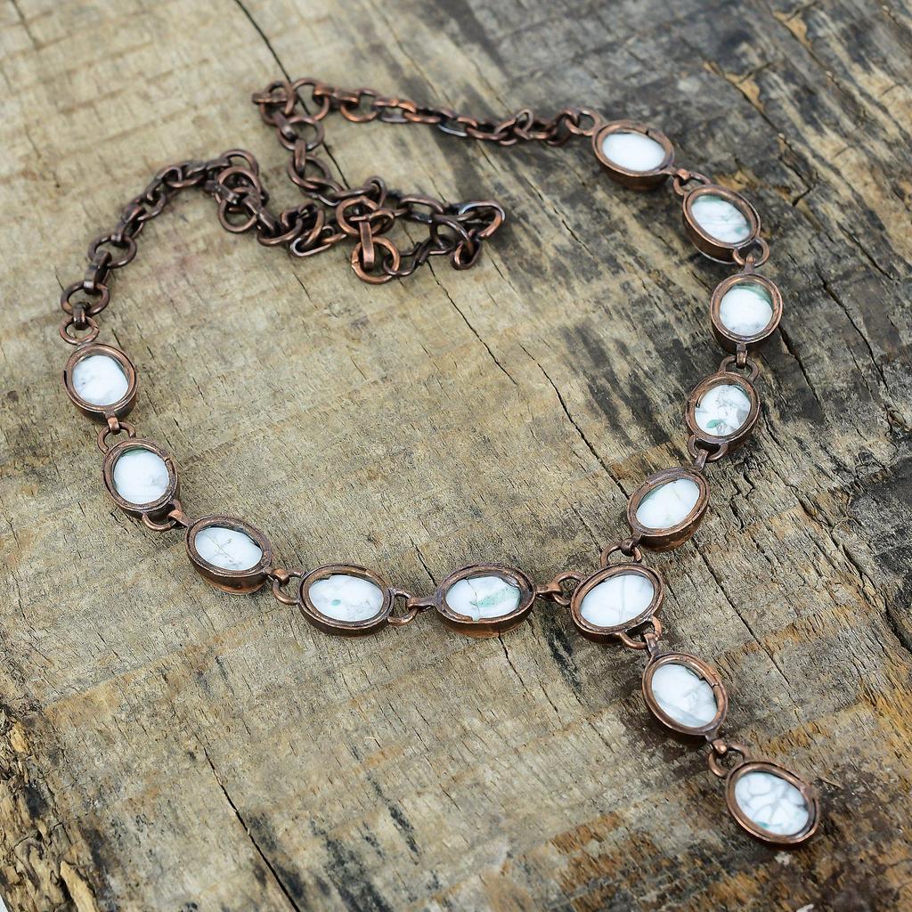 Howlite Necklace Electroformed Copper Necklace Adjustable Chain Necklace Gemstone Electroformed Jewelry Handmade Boho Necklace Gift for Wife