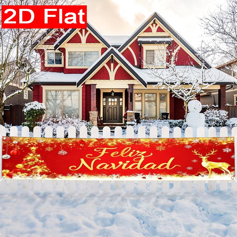 Spanish Christmas Merry Christmas Yard Banner, Outdoor Garden Fence Holiday Party Decor