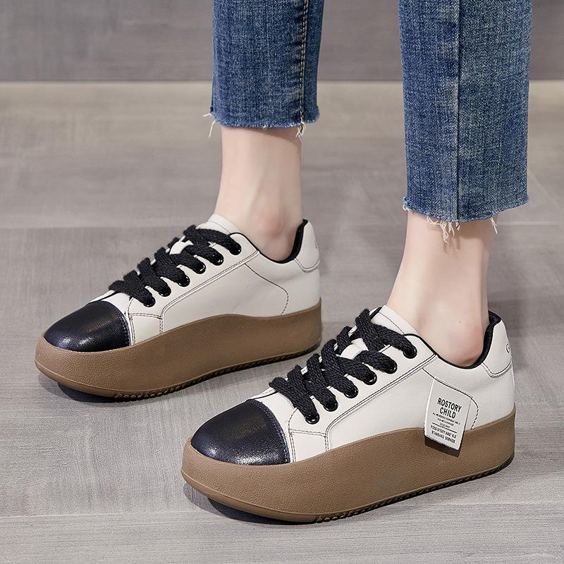 

Белые туфли из натуральной кожи, женские осенние универсальные кроссовки в стиле ретро, ​​женская обувь на толстой подошве, нишевые тренировочные туфли-качалки Virtue 40