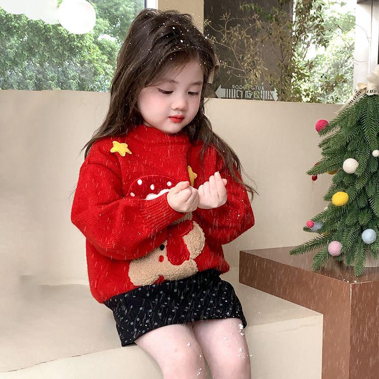 Meng Tang Tang Girls' Winter Cartoon Sweater: Thick Knitwear for New Year