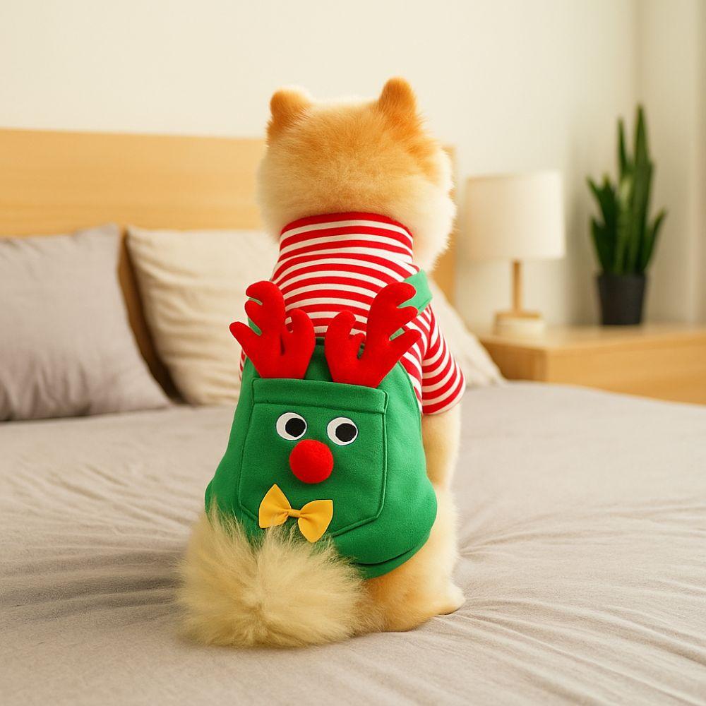 Striped Dog Christmas Clothing Breathable Warm Cats Christmas Coats Elk Pocket Comfortable Pet Dress Up Costume