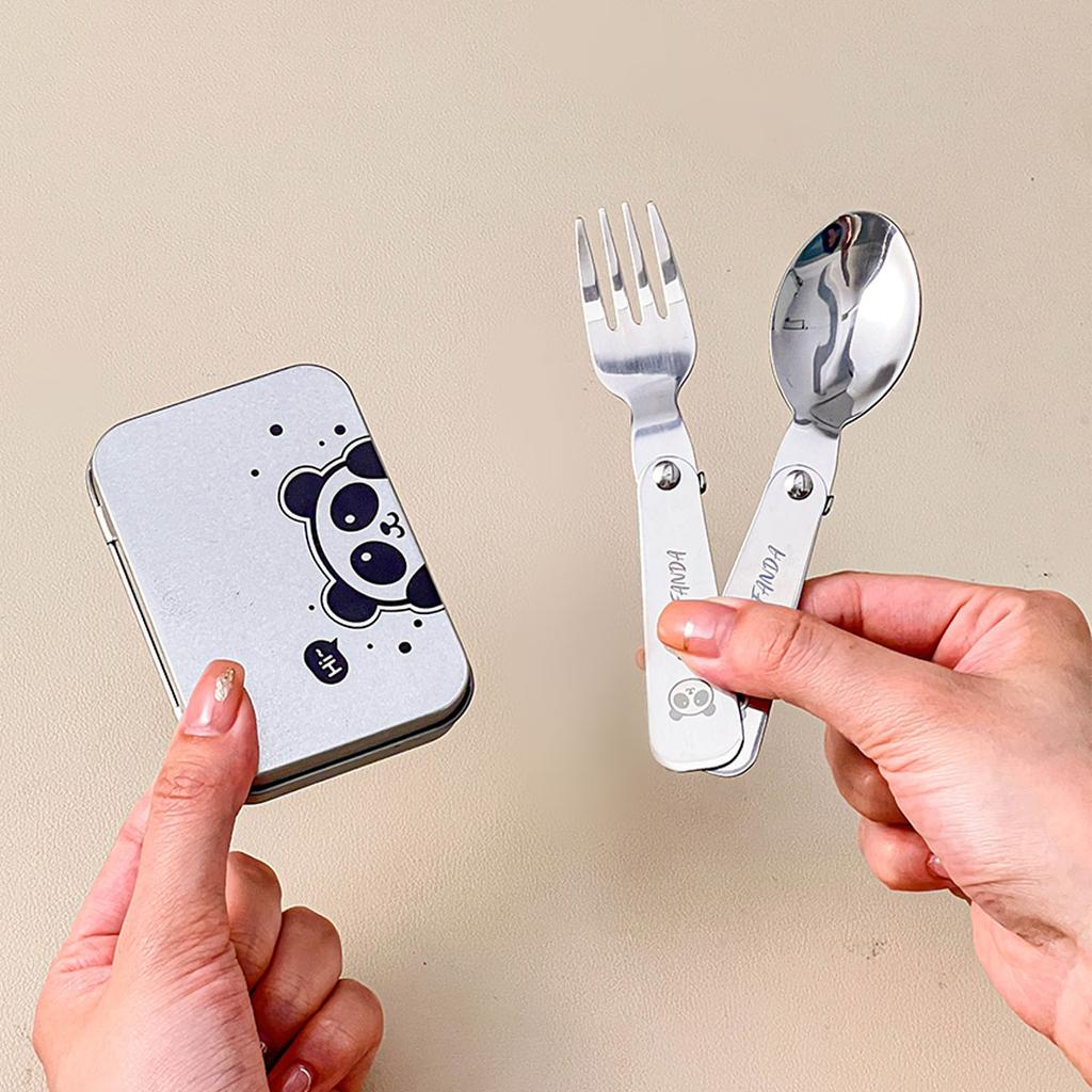 3-teiliges/Set Outdoor Faltbesteck Gabel Löffel mit Box Camping Picknick Tragbar 304 Edelstahl Faltbares Geschirr Se