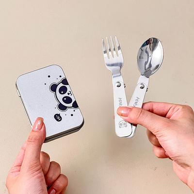 3Pcs/Set Outdoor Folding Cutlery Fork Spoon With Box Camping Picnic Portable 304 Stainless Steel Foldable Dinnerware Se