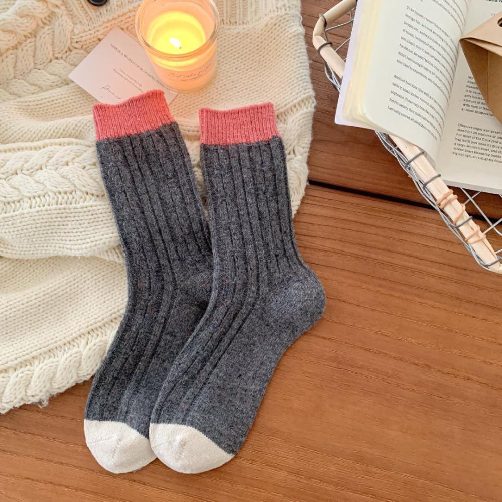 New Breathable Women Socks Mixed-color Casual Knitted Socks Comfort Thick Warm Mid-calf Socks Autumn Winter One Size серый
