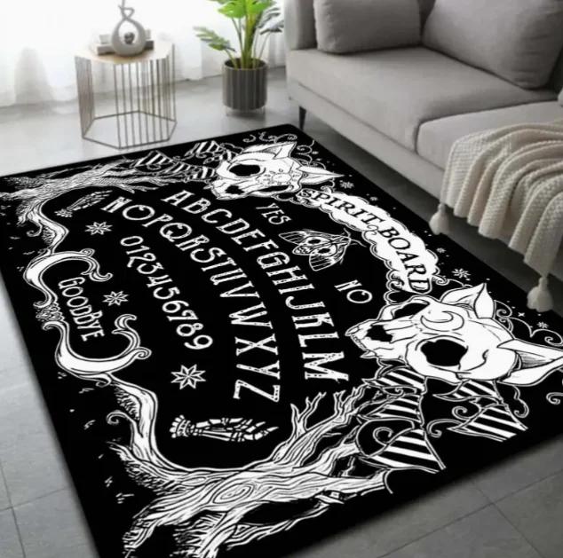 Gothic Skull Floral Pattern Area Mat Non-Slip Rectangle Floor Mat for Indoor Outdoor Garden Patio Handmade Polyester Decorative