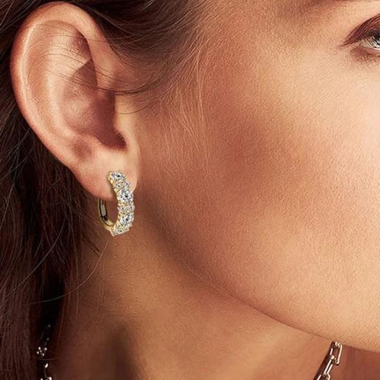 1 Pair Ear-buckle Earrings, Circle Earrings with Dazzling Cubic Zirconia, Layered Design Easy to Wear Round Earrings for Daily Wear