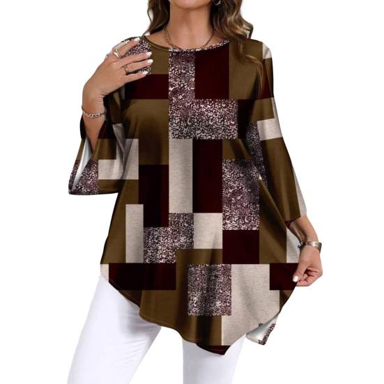 

Women Tops Three-Quarter Sleeve Round Neck Abstract Print Tee Tops Loose XXXXXL