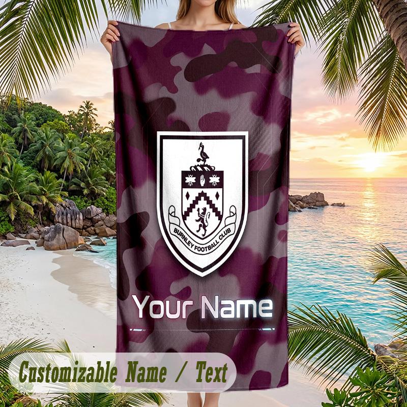 Beach Towel Burnley Football Print Custom Name Text Soft Towel for Swimming Pool