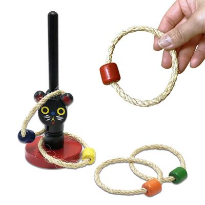 [Nostalgic Folk Toy Set] Ring Toss, Daruma Drop, Windspout, Paper Balloons, Trumpet, Folk Toys, Educational Toys, Old-fashioned Toys (Cat Ring Toss)