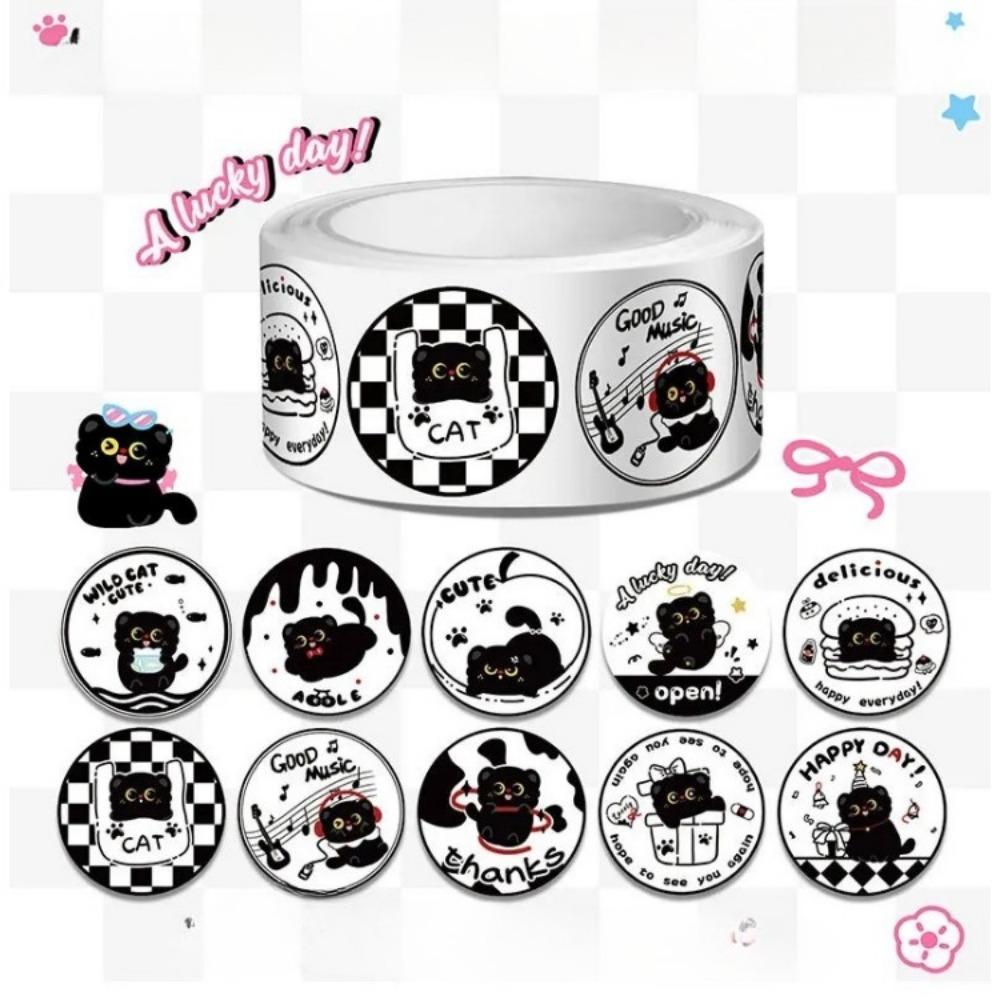 300Pcs/roll Kawaii Cartoon Black Cat Sticker Bubble Mailer Sealing Stickers Deco Labels Fun Cute Stationery DIY Decals for Kids