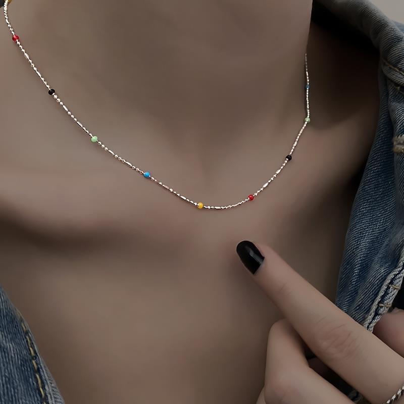Trendy Rainbow Bead Necklace for Women - Korean Style Clavicle Chain