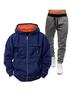 Men's European Size Hooded Sweatshirt Set: Zip-Up Fleece-Lined Jacket with Double Pockets for Sports and Casual Wear.