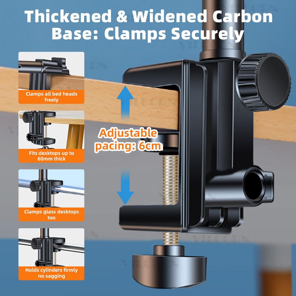 Adjustable Tablet and Phone Holder Bedside Desktop Clamp Stand for Hands-Free Viewing