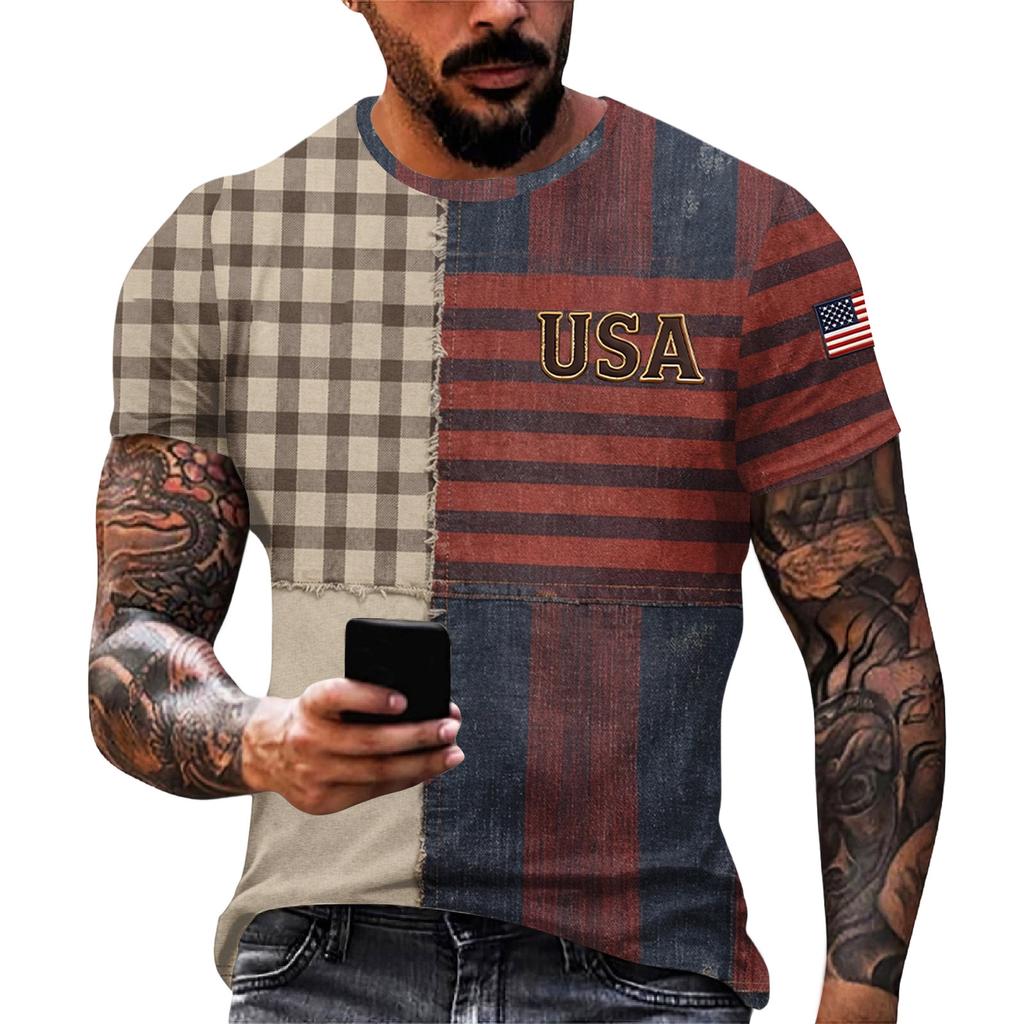 Men's Loose And Casual Flag-print T-shirt, Short Sleeve Shirt