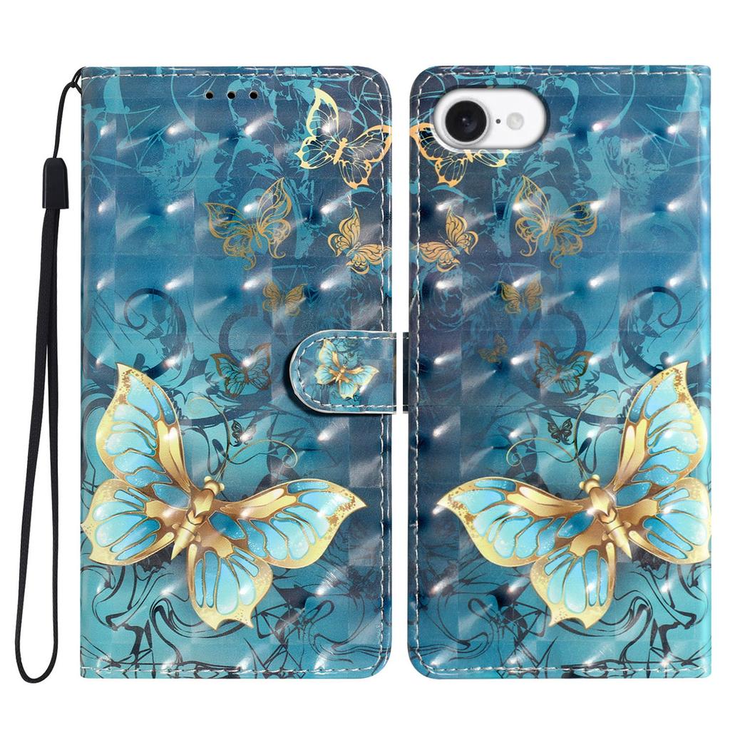 For iPhone 16e Case PU Leather Wallet Phone Cover 3D Pattern Printing