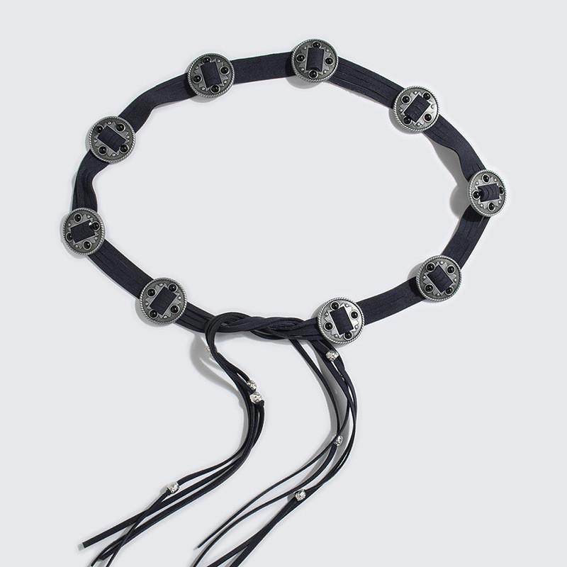 Western Style Faux Leather Belt With Auto Buckle And Geometric Embellishments For Women