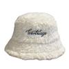 Korean Version English Embroidered Plush Fisherman Hat for Women Winter Warm Windproof Ear Protection Thickened Basin Hat Showing Face and Trend