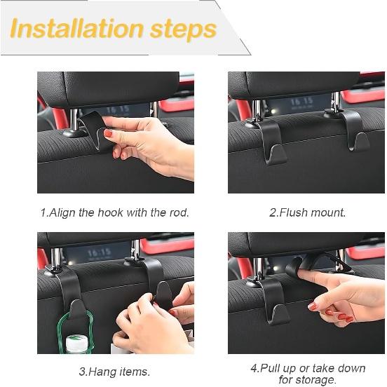 Cârlig Tetieră Scaun Auto, Pachet de 4 Organizator Depozitare Umeraș Scaun Auto pentru Poșetă, Geantă de Mână, Paltoane, Pungi de Alimente, Accesorii Interioare Auto, Universal