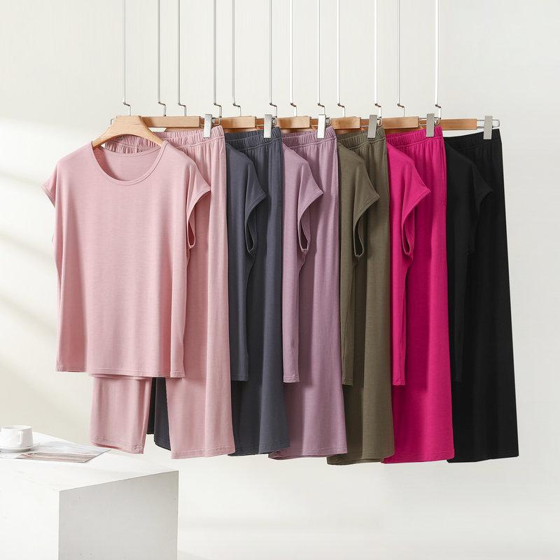 Summer Women's Modal Loungewear Set Lightweight Loose Short Sleeve & Ankle Length Pants 2 Piece Casual Sleepwear Home Pajamas