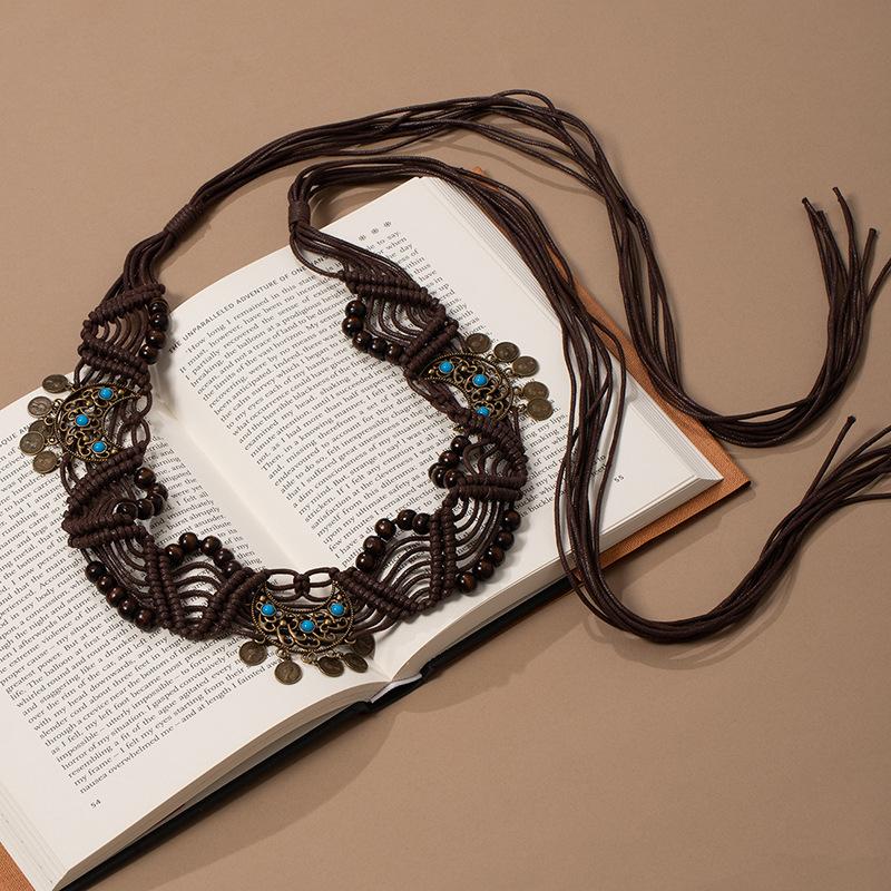 Bohemian retro style fringed waist chain women's exquisite hand-woven waist rope with skirt spring and summer ethnic style belt
