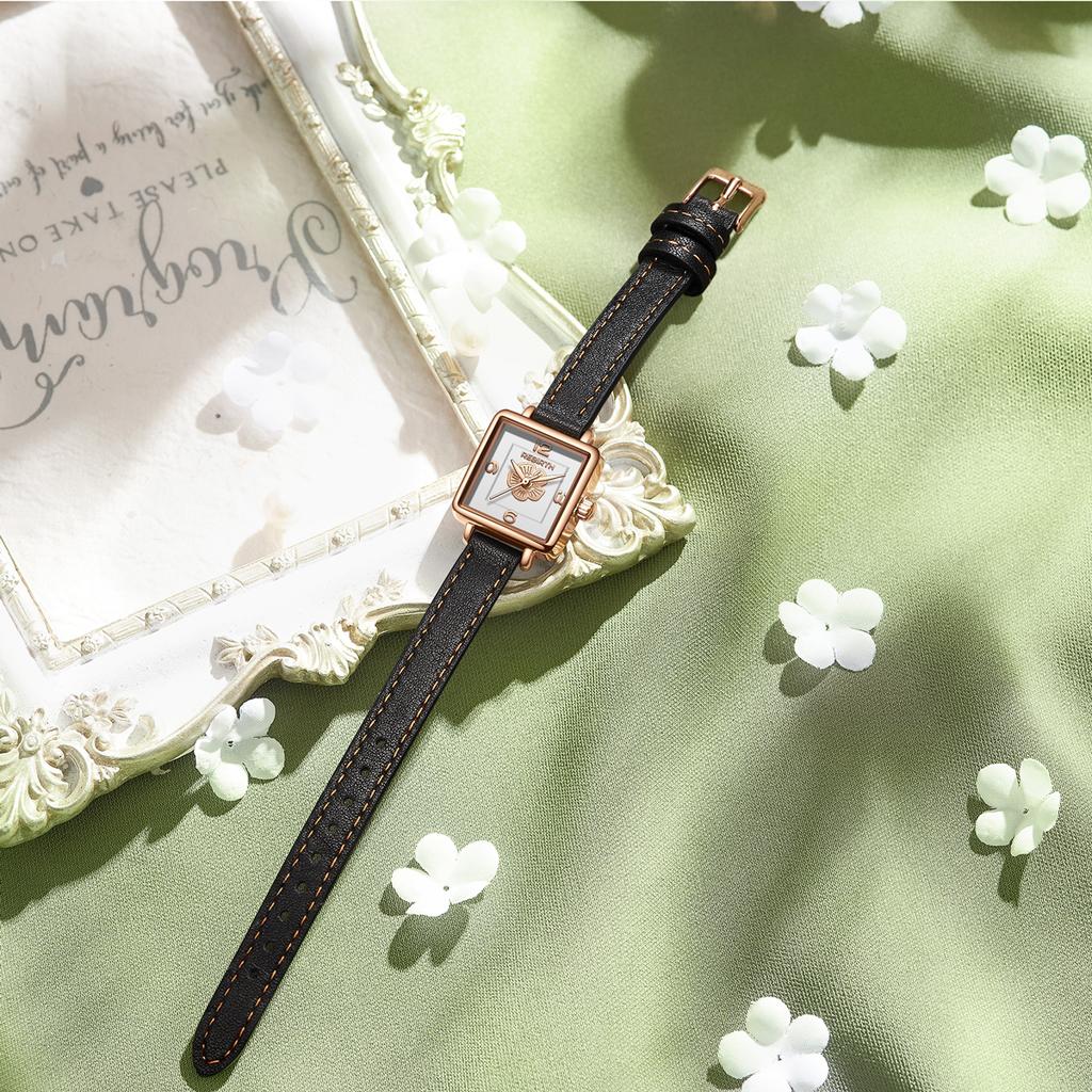 Fashionable Floral Surface Casual Leather Strap Quartz Watch