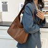 Solid Color Bucket Shoulder Bag Large Capacity Women Handbag Simple PU Leather Tote Bag  Commute