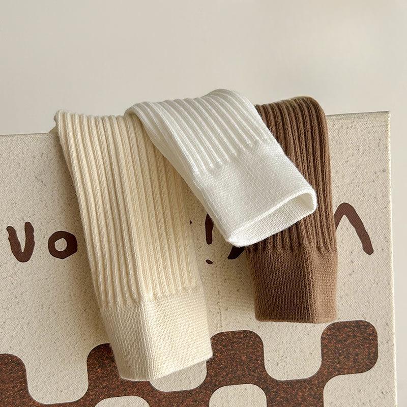 Autumn and Winter Socks, Women's Mid-calf Socks, Pile Socks, Solid-colored Cotton Socks, Versatile and Simple Socks