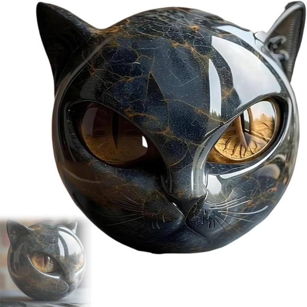 Resin Black Cat Stone Sculpture Hand-Carved Crystal Healing Luxury Black Cat Figurine Healing Stones Elegant Black Cat Figurine