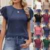 Women's Fashionable And Casual Solid Color Round Neck With Ruffle Edge Short Sleeved Top