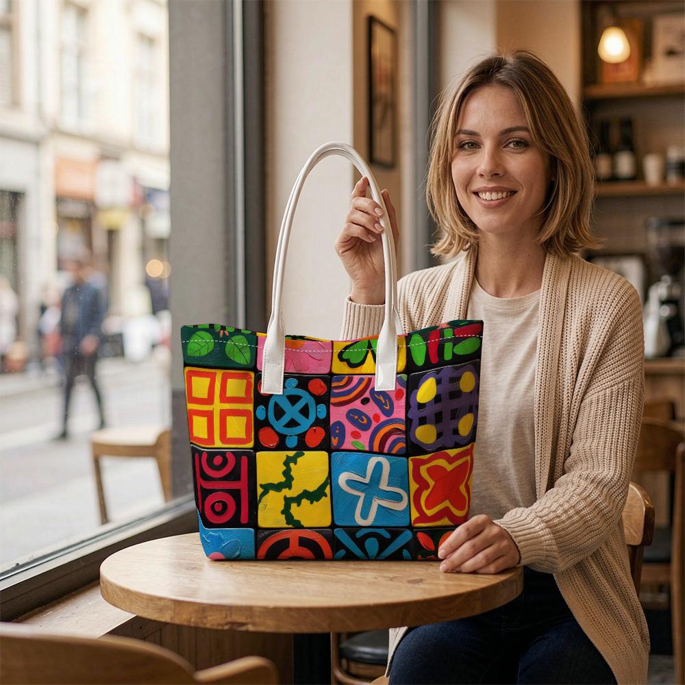 Trendy Colorful Graffiti Tote Bag Casual Daily Carry Bag Fashion Printed Handbag Lightweight Ladies Shopping Bag