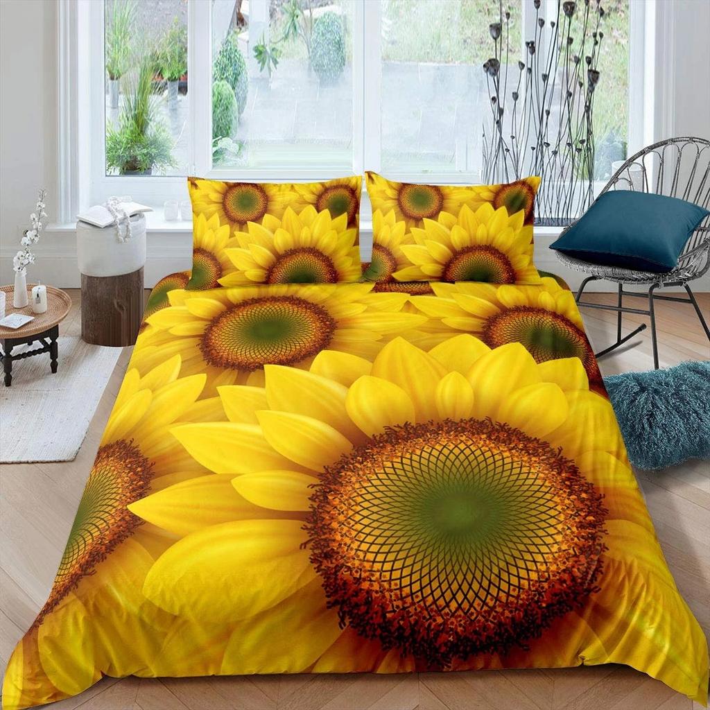 Vintage Sunflowers Duvet Cover Set Letters Bedding Set Letters And Sunflowers Printed Retro Girls Queen Size 2/3pcs Quilt Cover