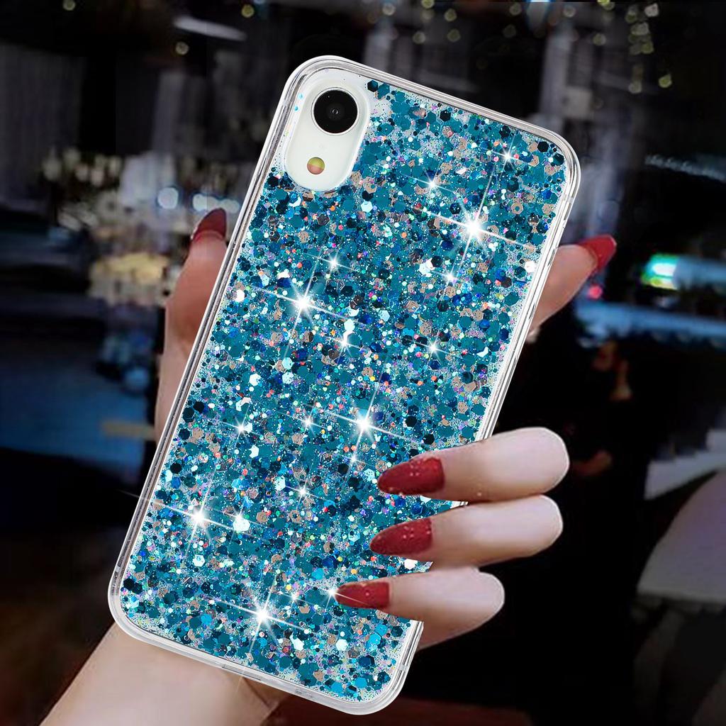 For iPhone XR 6.1 Inch TPU Cell Phone Case Drop Protection Epoxy Glittery Sequins Cover
