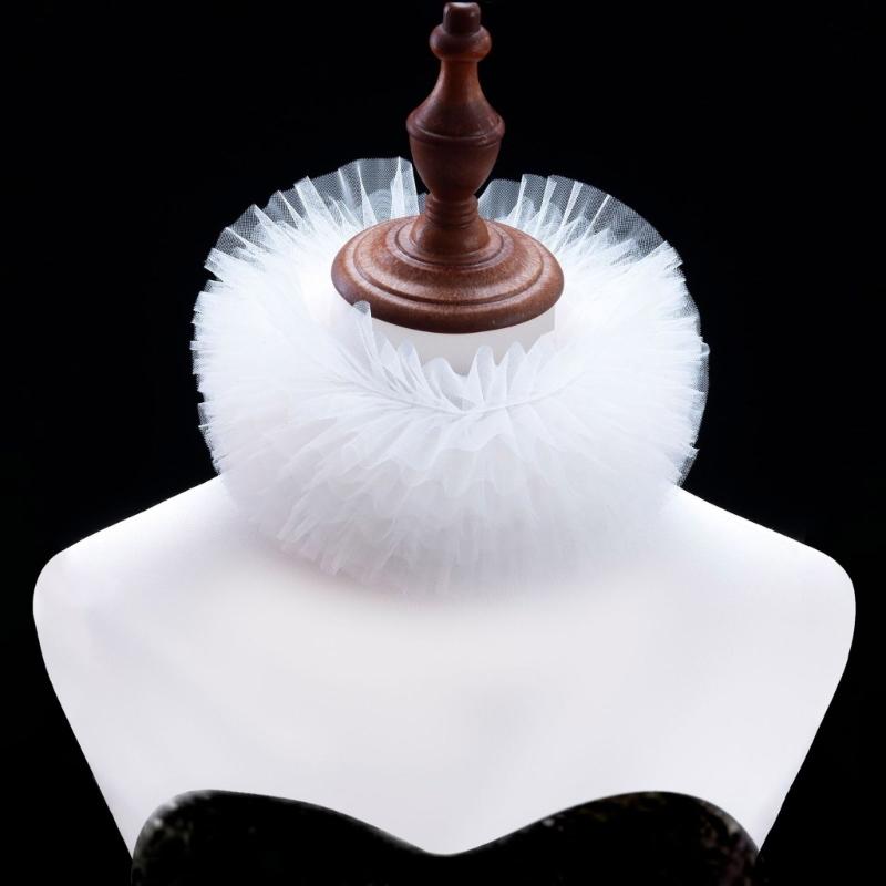 Women Mesh Layering Ruffle False Collar Ties Up Chokers Renaissances Small Neck Ruff Collar Shawl for Halloween Costume