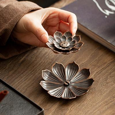 Metal Incense Burner Stick Holder Buddhism Lotus Line Incense Plate Sandalwood Coil Base Temples Yoga Studios Home Decoration