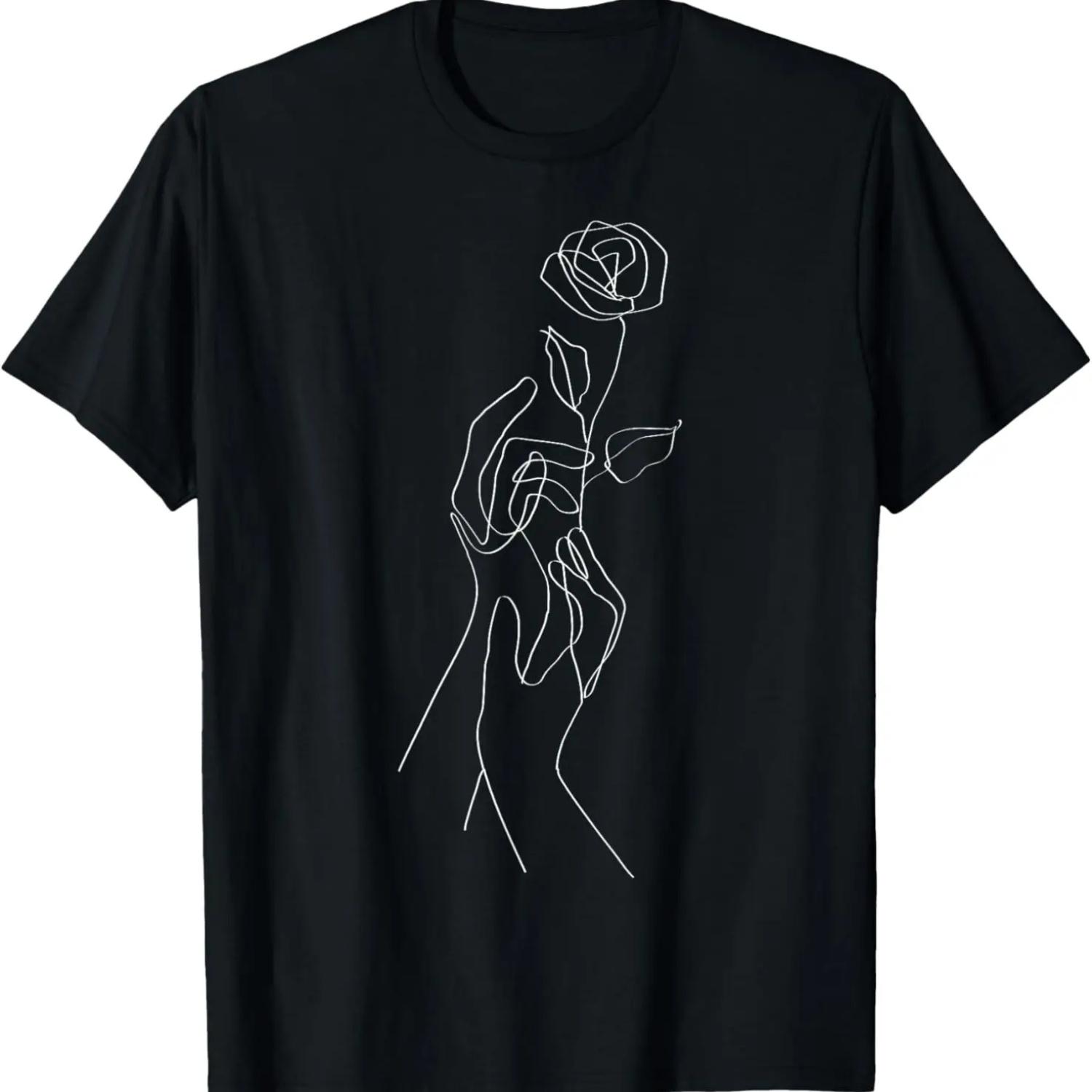 

Hand Drawn One Line Art Rose T-Shirt XXXXXL чёрный