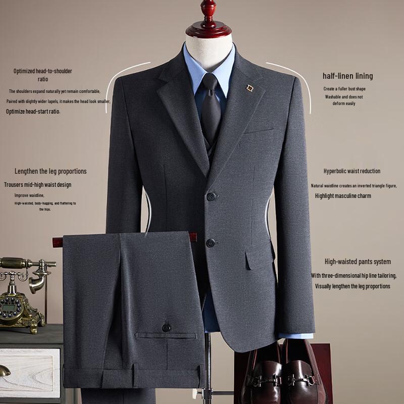 ROMON Men's Business & Wedding 3-Piece Suit Set